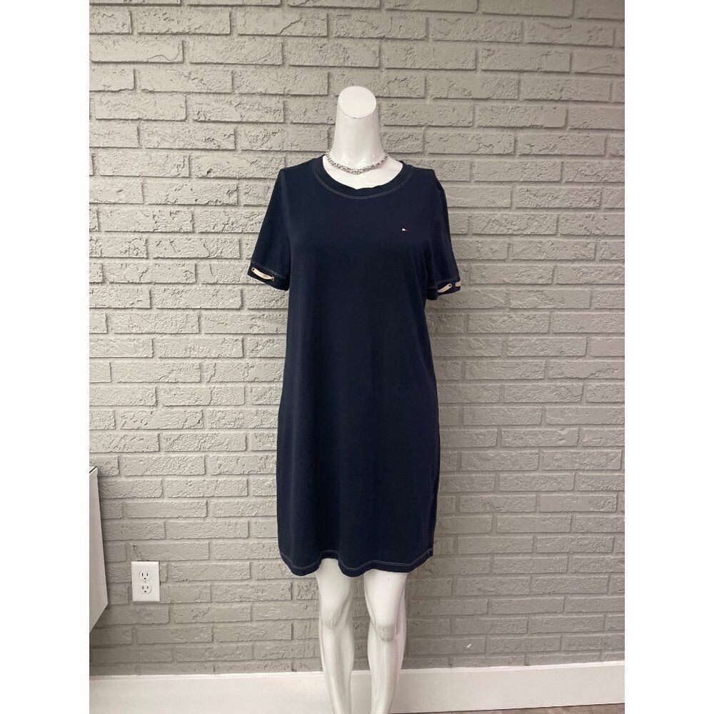Tommy Hilfiger Women Navy Blue Crew Neck T-Shirt Dress Size M